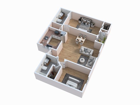 Floor plan for 2 beds, 2 baths, 994 sqft